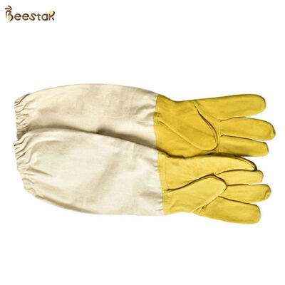 satın al Economic Sheepskin Beekeeping Gloves with Leather and Canvas in Yellow and White for Bee Protection Çevrimiçi üretim